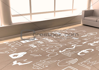Room with finance doodles on floor