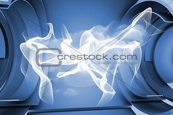 Abstract linear design in blue and white