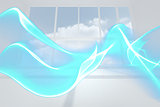 Abstract blue wave design in room
