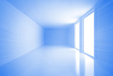Bright blue room with windows