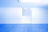 Bright blue room with staircase