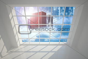Server towers seen through window