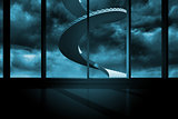 Winding staircase in blue sky