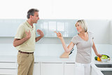 Angry couple arguing in the kitchen