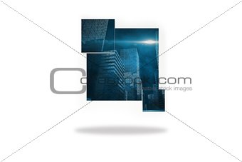Cityscape graphic on abstract screen