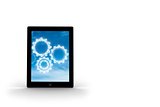 Cogs in clouds on tablet screen