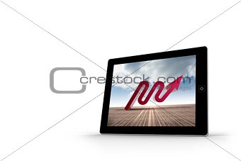 Red arrow on tablet screen