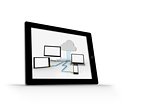 Cloud computing graphic on tablet screen