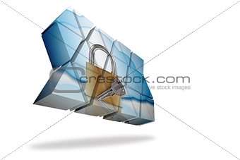 Lock and key on abstract screen