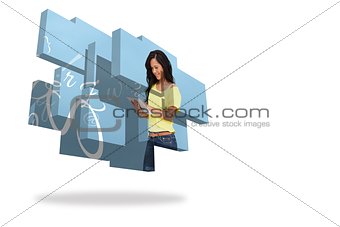 Student using tablet on abstract screen