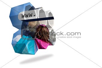 Online shopping on abstract screen
