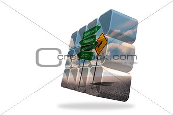 Signposts on abstract screen