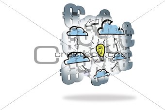 Light bulb and clouds on abstract screen
