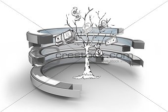 Money tree in a curved structure
