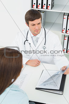 Doctor in conversation with female patient in medical office