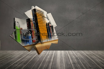 Urban graphic on abstract screen in room