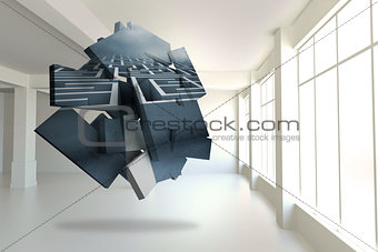Maze graphic on abstract screen in room