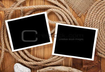 Travel photo frames on  wooden texture