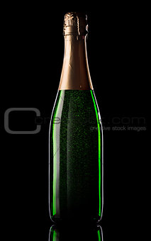 Green bottle of champagne