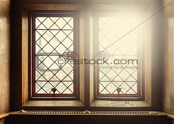 Old windows with lens flare