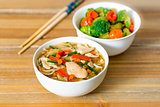 Bowls of Asian soup noodles