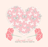 Valentines day card with heart, flowers and butterfly
