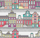 Cute Amsterdam houses seamless pattern