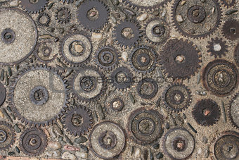 Pavement texture with gears in Montjuic, Barcelona