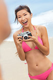 Asian Chinese Woman Girl Camera at Beach in Bikini
