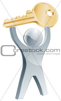 Person holding up key to success