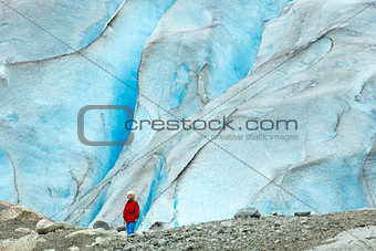Girl near Nigardsbreen glacier (Norway)