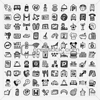doodle hotel icons set