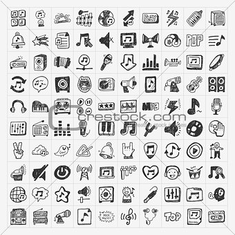 doodle music icons set