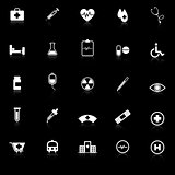 Medical icons with reflect on black background