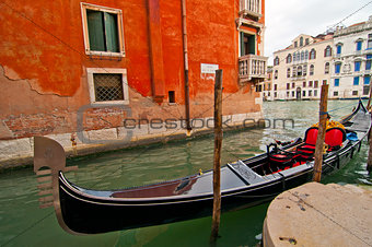 Venice Italy Gondolas on canal 