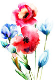 Watercolor illustration of wild flowers 