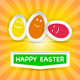 Smiley Easter Eggs and Happy Easter greeting on a cloud