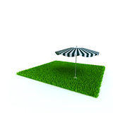 beach umbrella on a lawn from a green bright grass on a white background