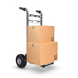 Hand Truck upright with two Boxes