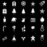 Christmas icons with reflect on black background