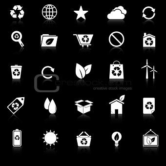 Ecology icons with reflect on black background