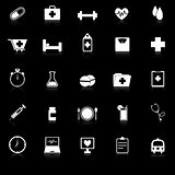 Health icons with reflect on black background