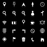 Map icons with reflect on black background