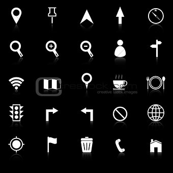 Map icons with reflect on black background