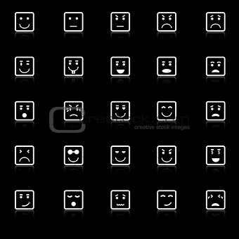 Square face icons with reflect on black background