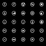 Warning sign icons with reflect on black background