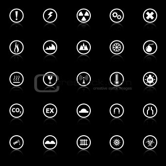 Warning sign icons with reflect on black background