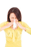young Woman sneezing nose having cold