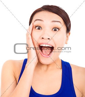 Pretty asian woman feel surprised facial expression