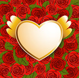 Background with red roses and heart